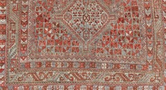 Antique Distressed Persian Medallion Shiraz Rug in Shades Rusty Red & Steel Blue