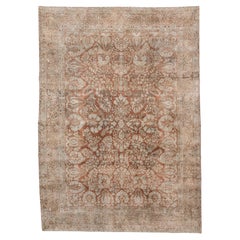 Antique Distressed Persian Sarouk Rug in Rust and Taupe, circa 1920s