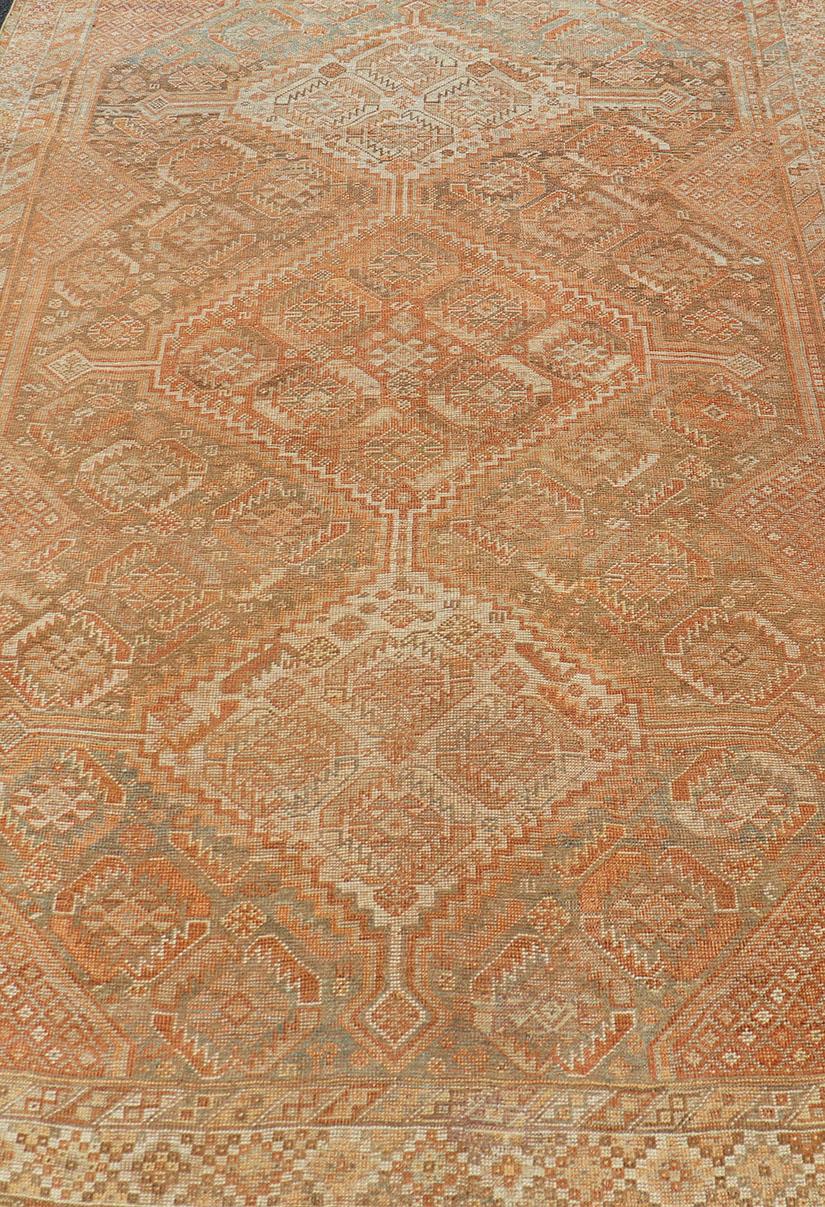 Antique Distressed Persian Shiraz Rug in Shades of Soft Orange, Lt. Brown, Gray In Good Condition For Sale In Atlanta, GA