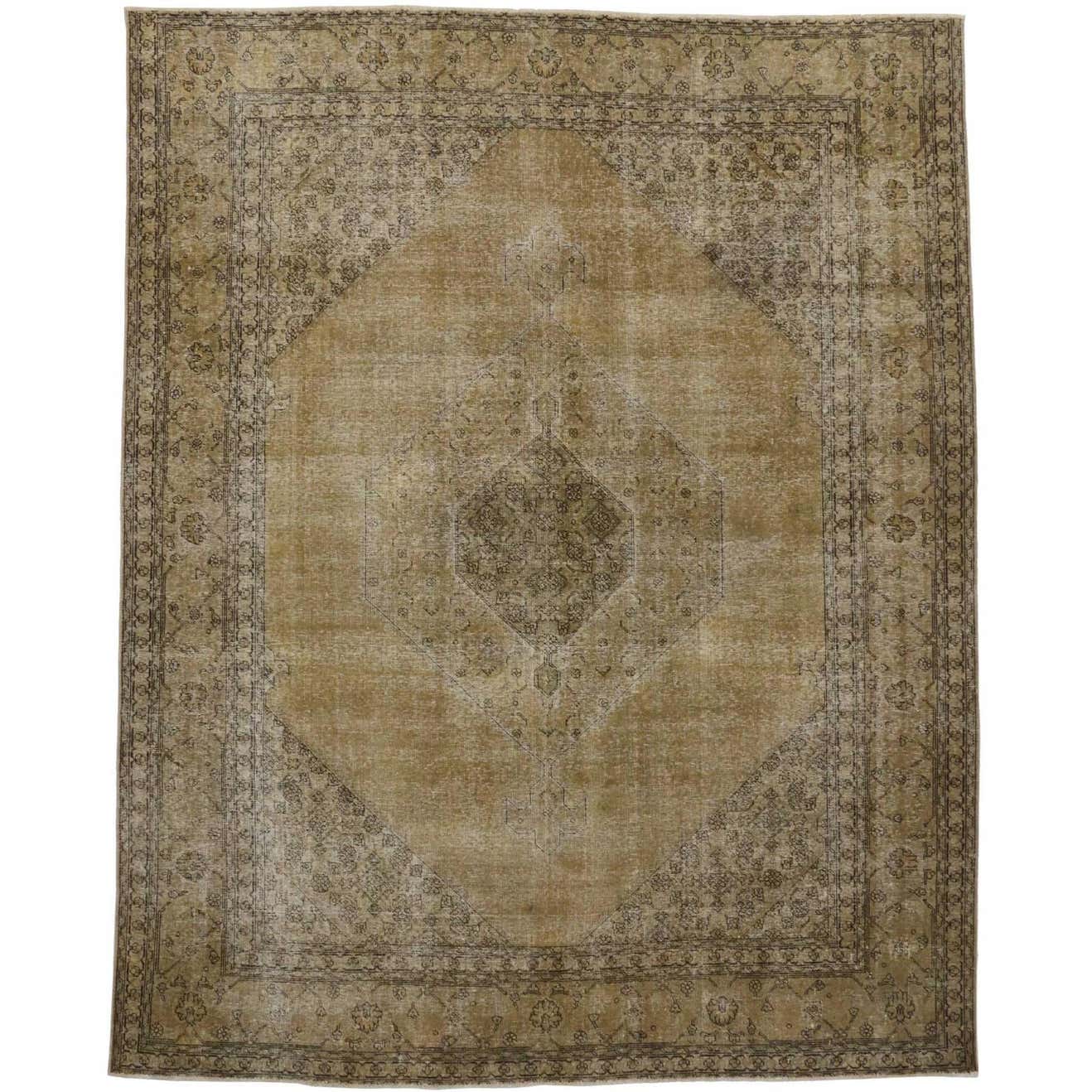 Antique Distressed Persian Tabriz Area Rug with Modern Industrial Style ...