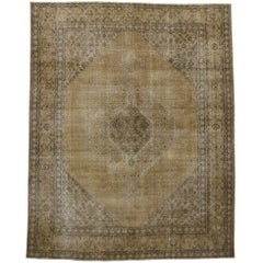 Antique Distressed Persian Tabriz Area Rug with Modern Industrial Style