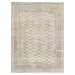 Tapis persan Tabriz antique vieilli, neutre avec laine bleue  9'x11'9''