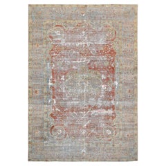 Antique Distressed Red and Blue Mahal Wool Rug 8'9''x12'6''