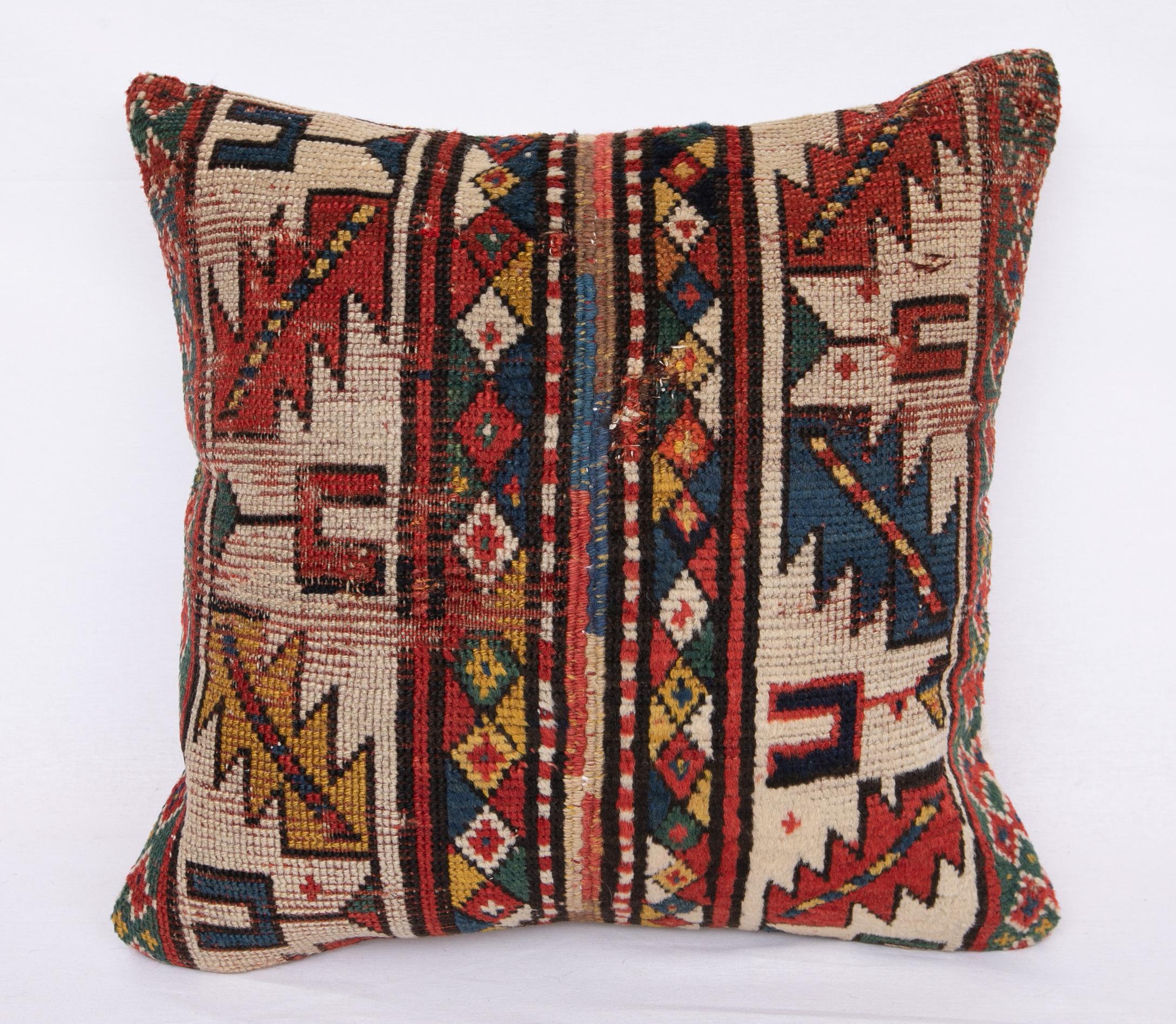 Antique Distressed Rug Pillow Covers Made from a 19th C Caucasian Rug a Set of 3 In Distressed Condition For Sale In Istanbul, TR