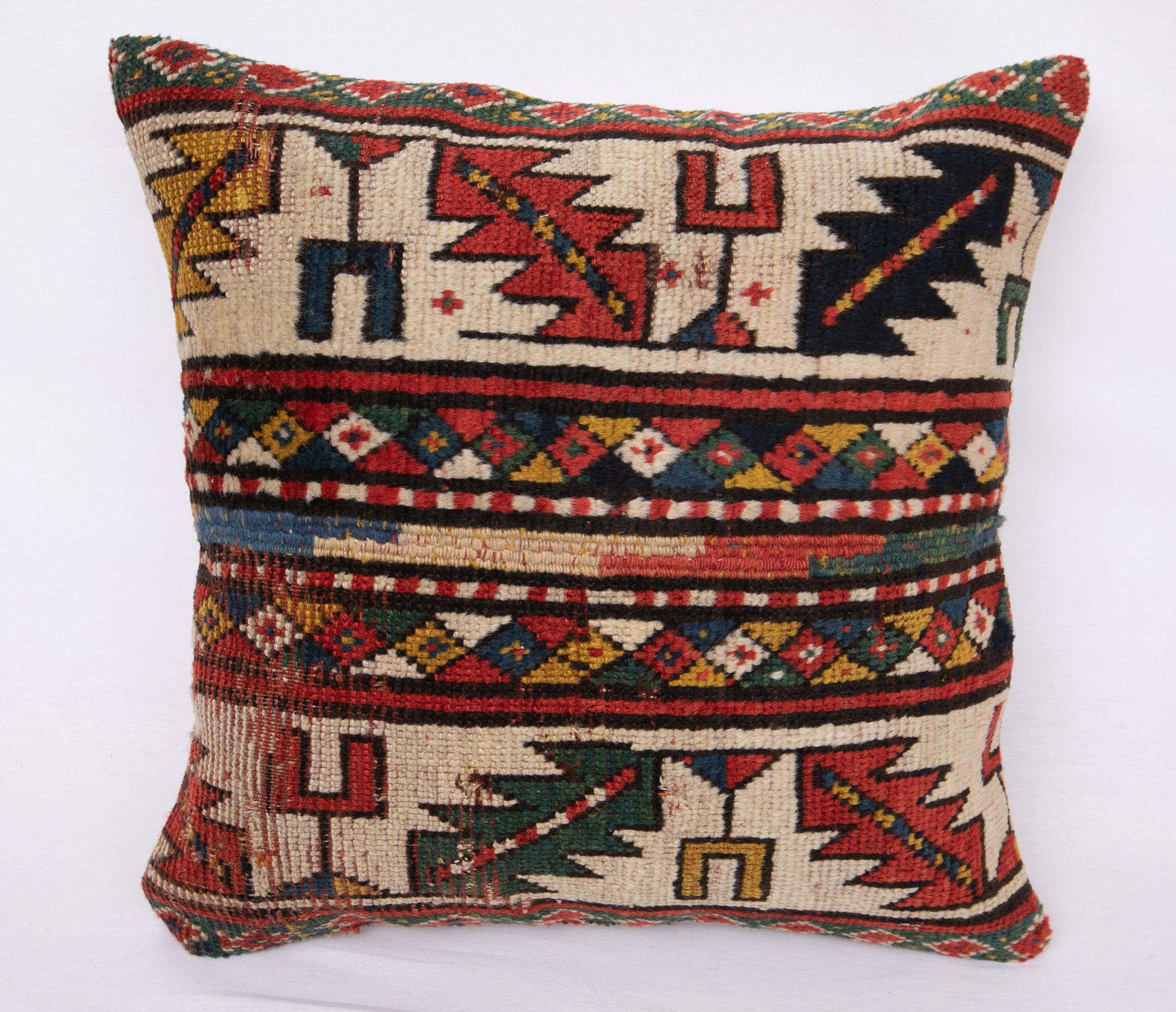 19th Century Antique Distressed Rug Pillow Covers Made from a 19th C Caucasian Rug a Set of 3 For Sale