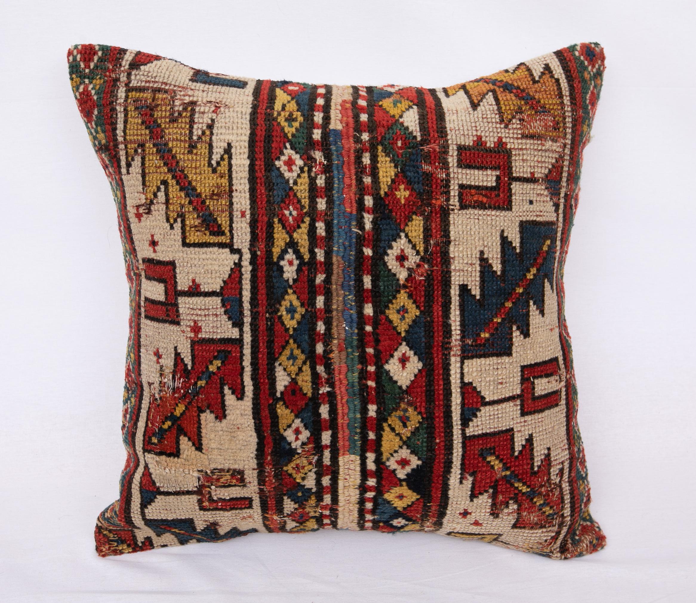 Wool Antique Distressed Rug Pillow Covers Made from a 19th C Caucasian Rug a Set of 3 For Sale