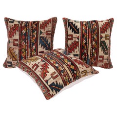 Antique Distressed Rug Pillow Covers Made from a 19th C Caucasian Rug a Set of 3