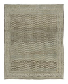 Antique Distressed Saraband Rug with Paisley Grid in Green Hues - Rug & Kilim