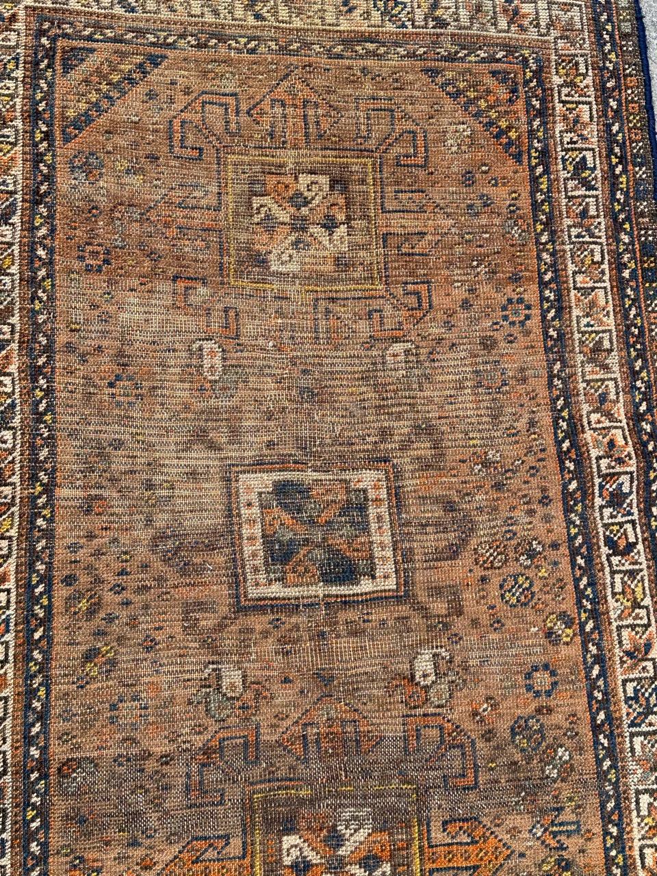 Antique distressed Shiraz rug For Sale 5