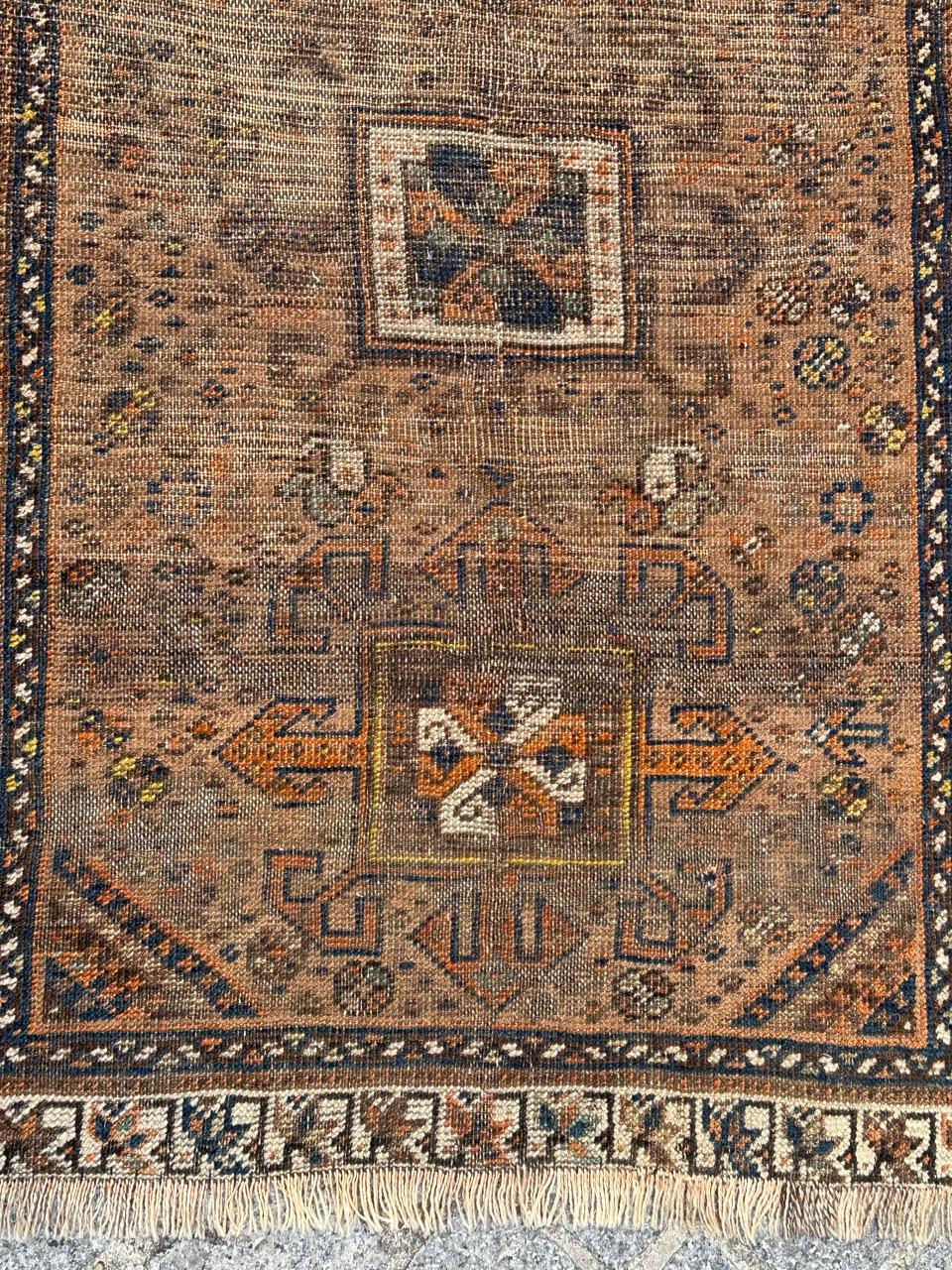Tribal Antique distressed Shiraz rug For Sale