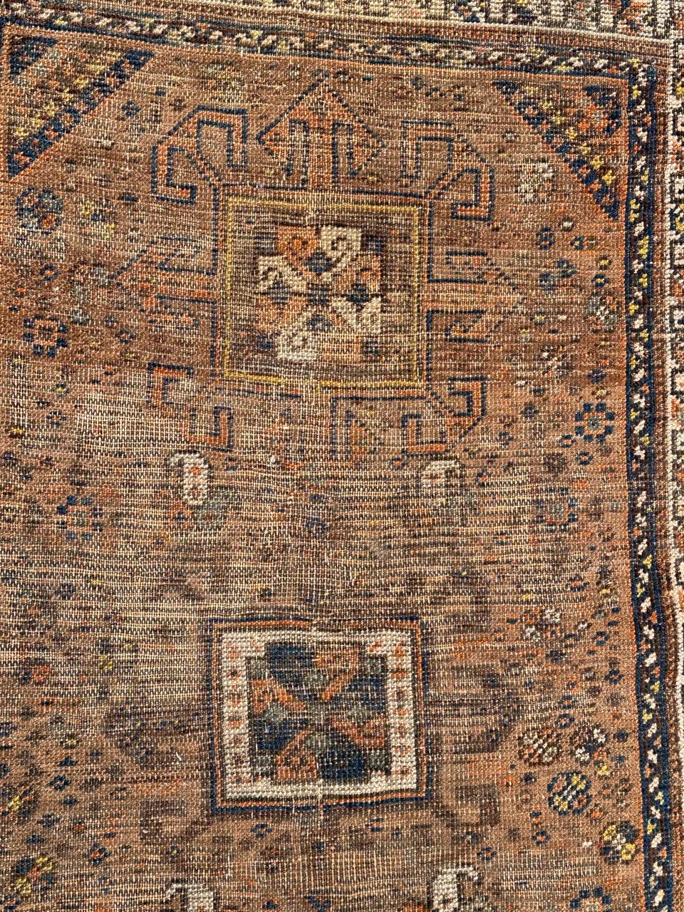 Asian Antique distressed Shiraz rug For Sale