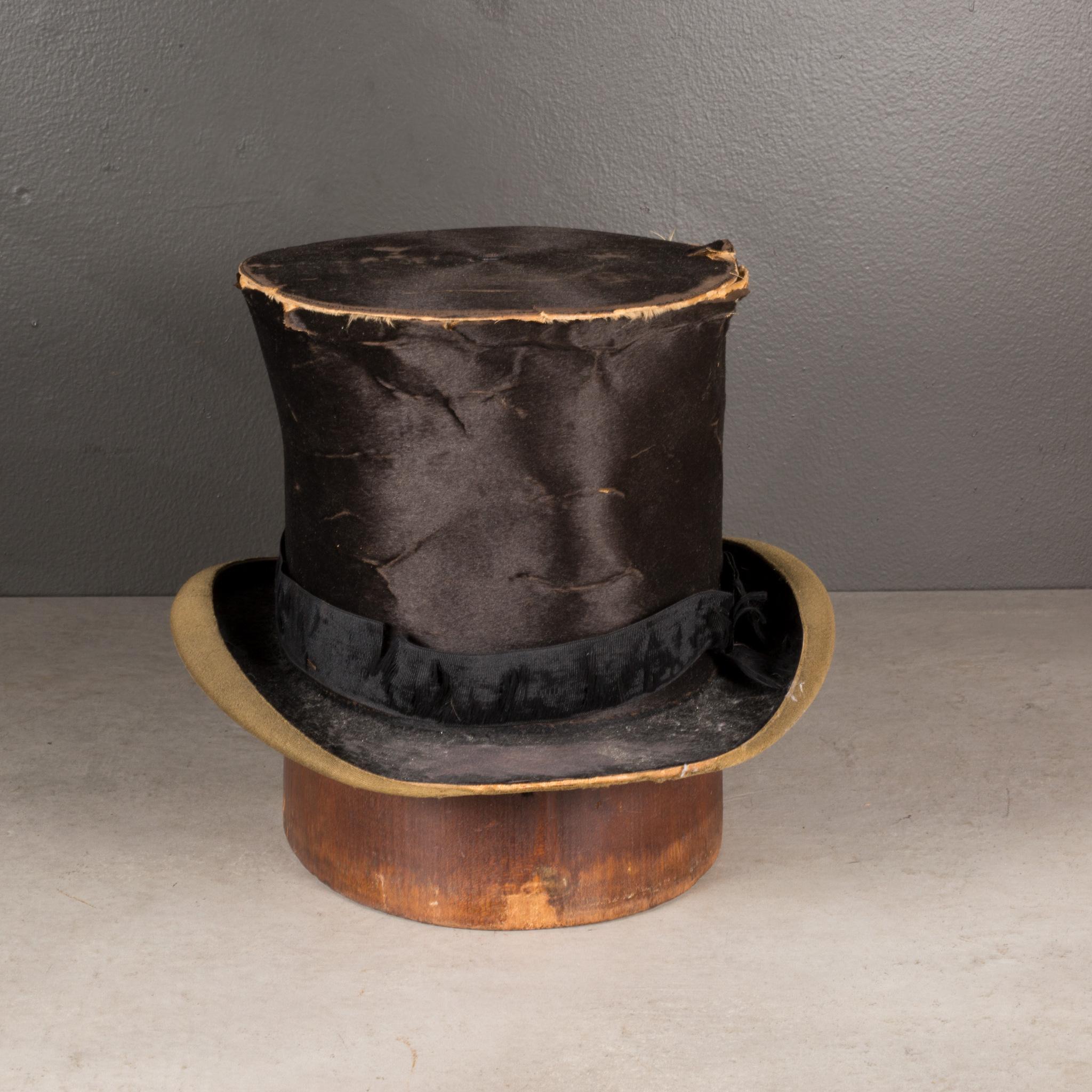 Late Victorian Antique Distressed Silk Top Hat c.1880-1920