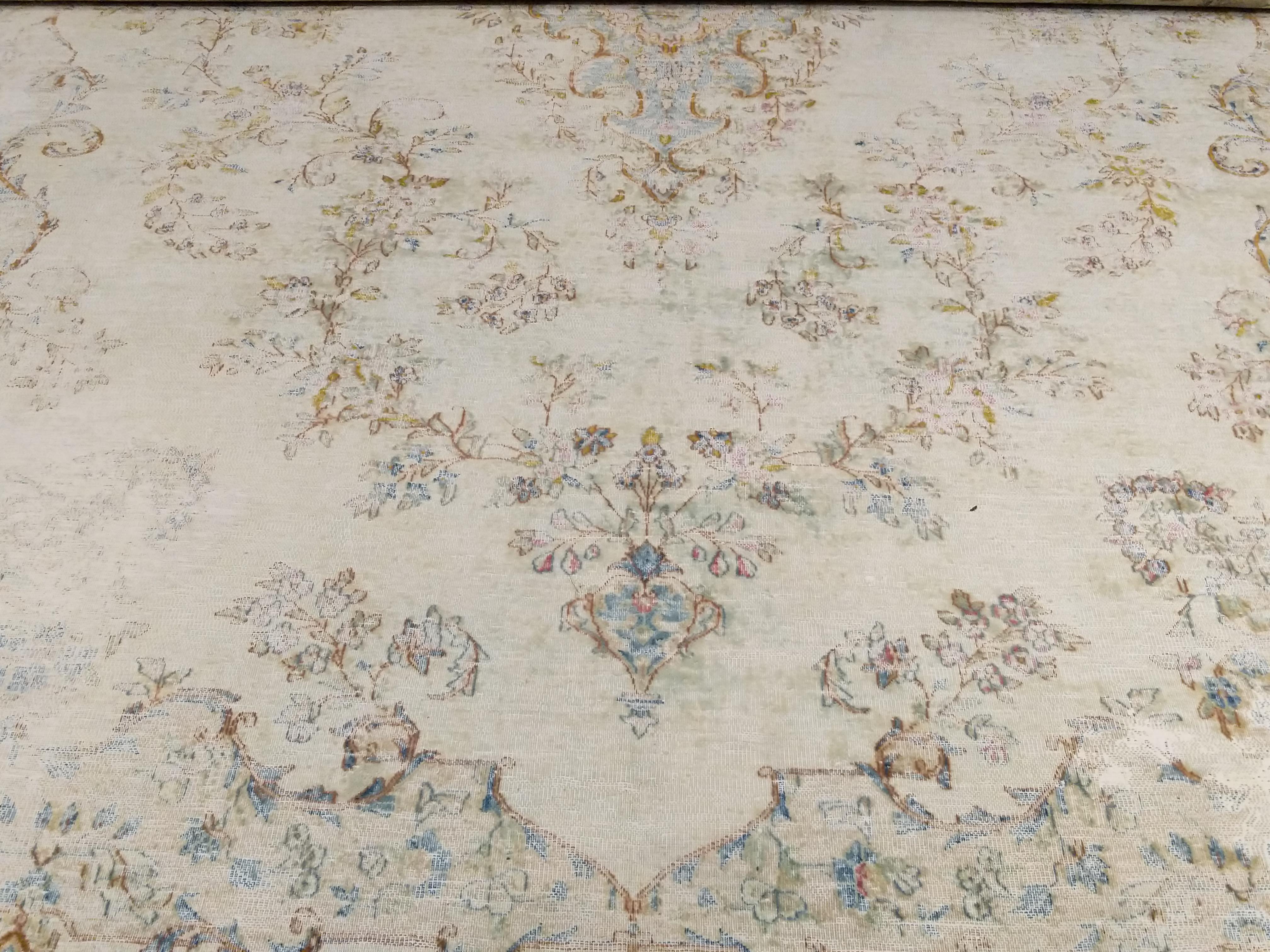 Antique Distressed Soft Coloured Botanical Design Decorative Carpet For Sale 3