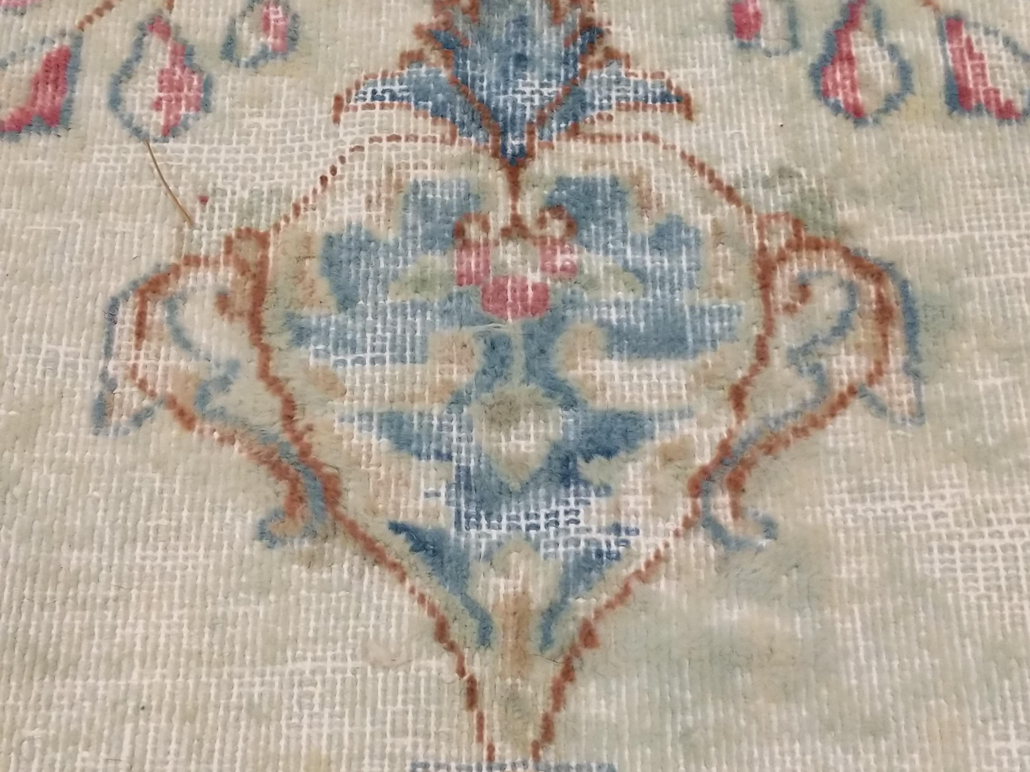 Antique Distressed Soft Coloured Botanical Design Decorative Carpet For Sale 5
