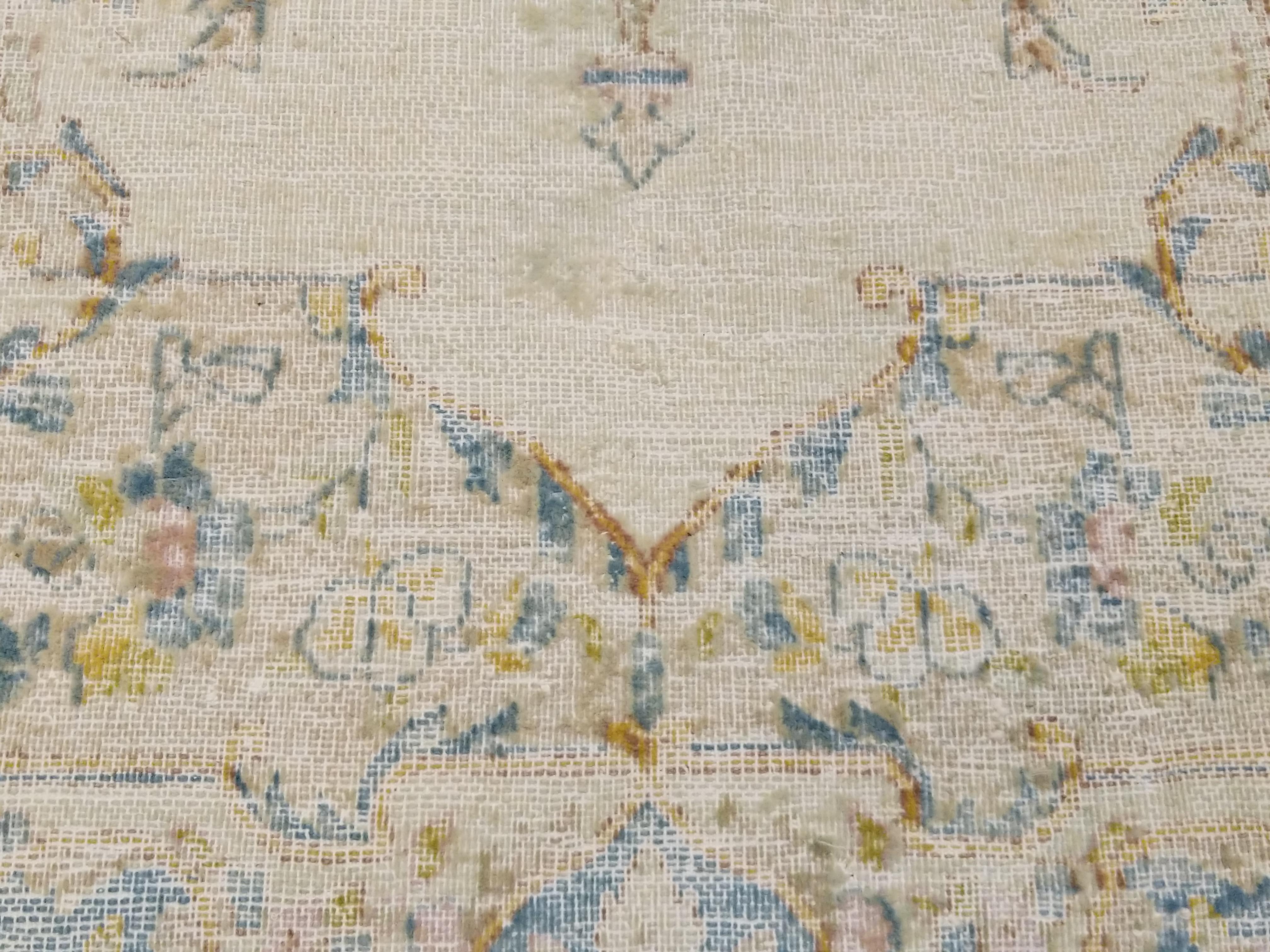 Turkish Antique Distressed Soft Coloured Botanical Design Decorative Carpet For Sale
