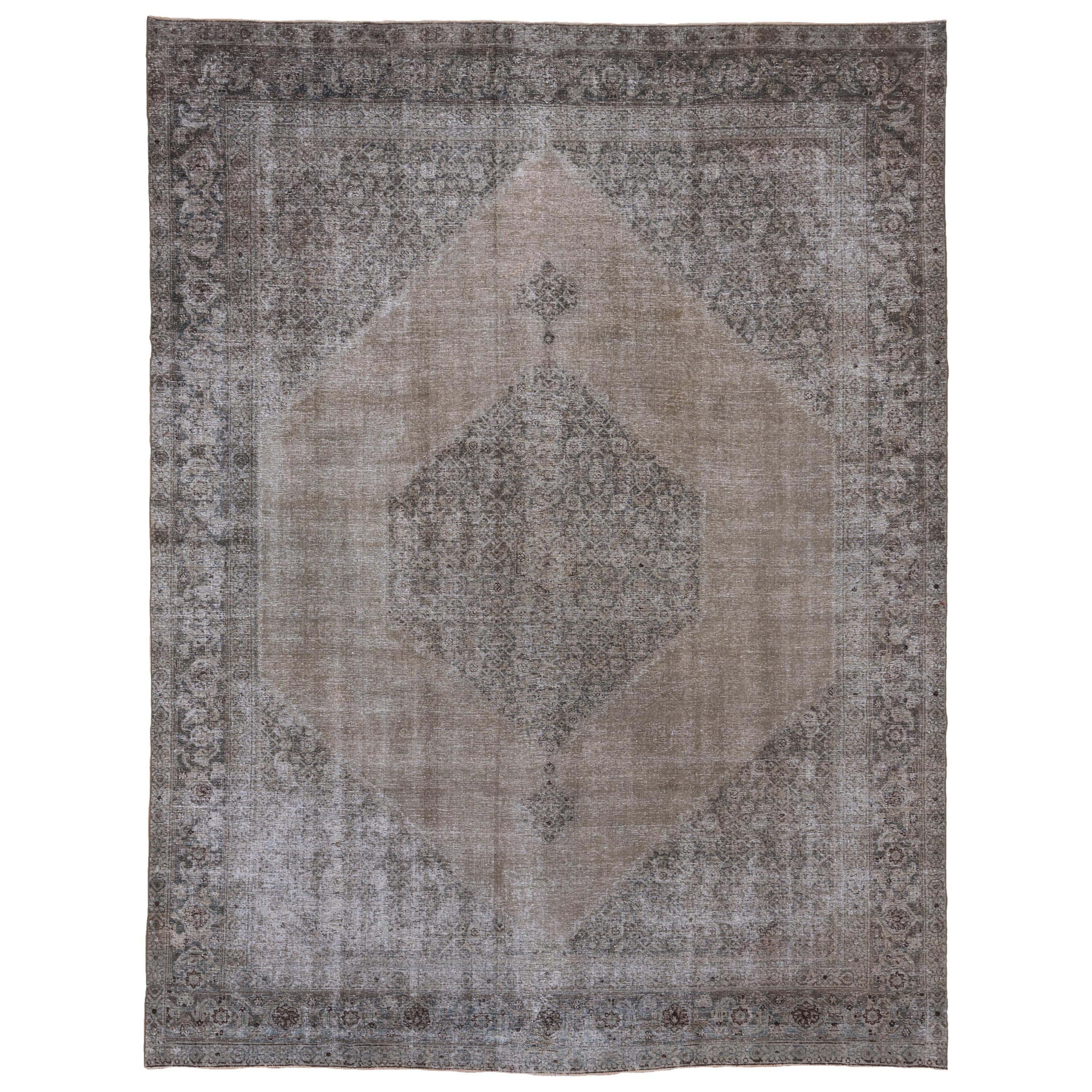 Antique Distressed Tabriz Carpet