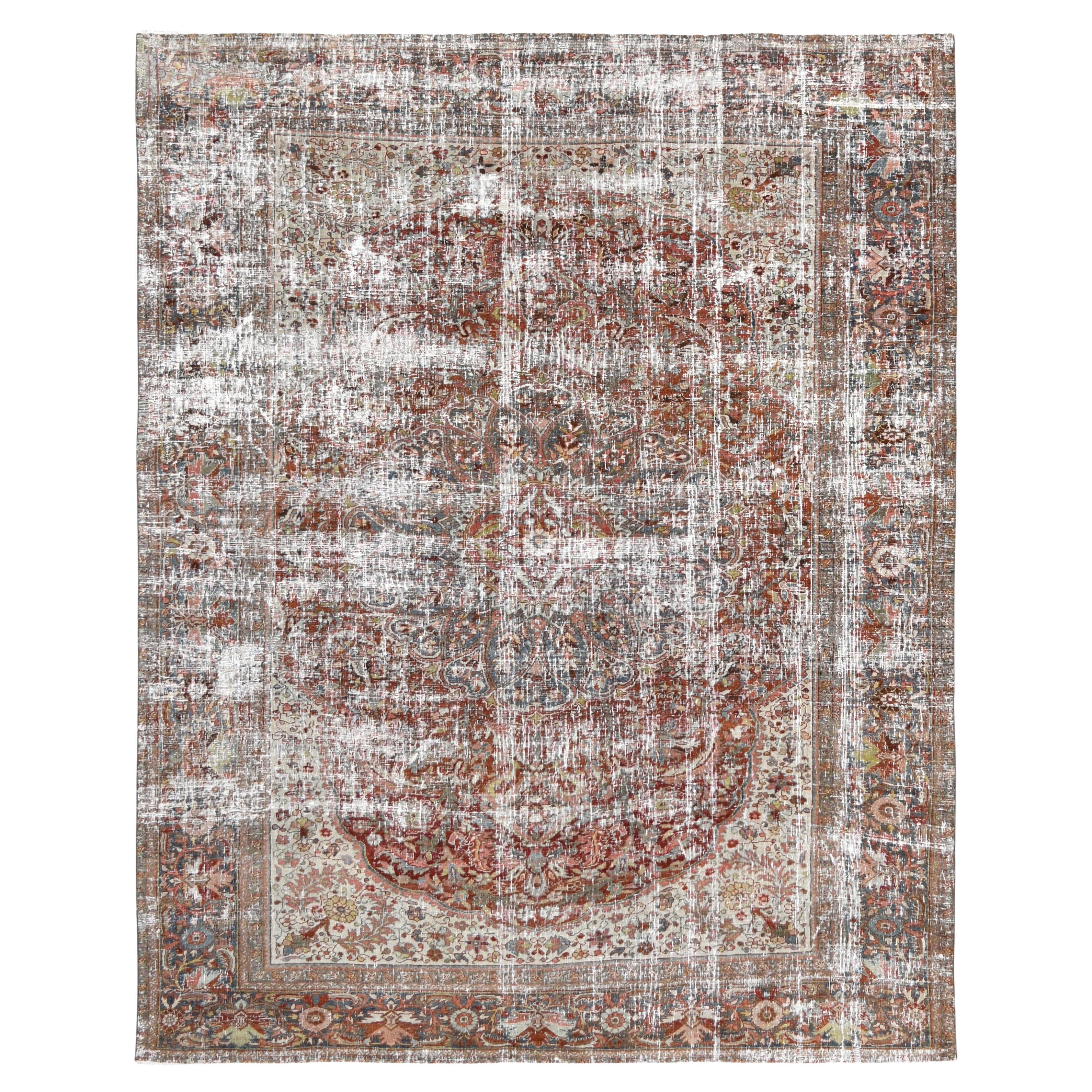 Antique Distressed Tabriz Wool Rug 9'x11'2''