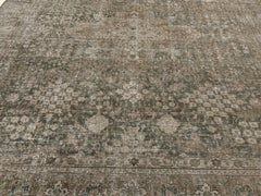 Antique Distressed Teal Green Tabriz Carpet