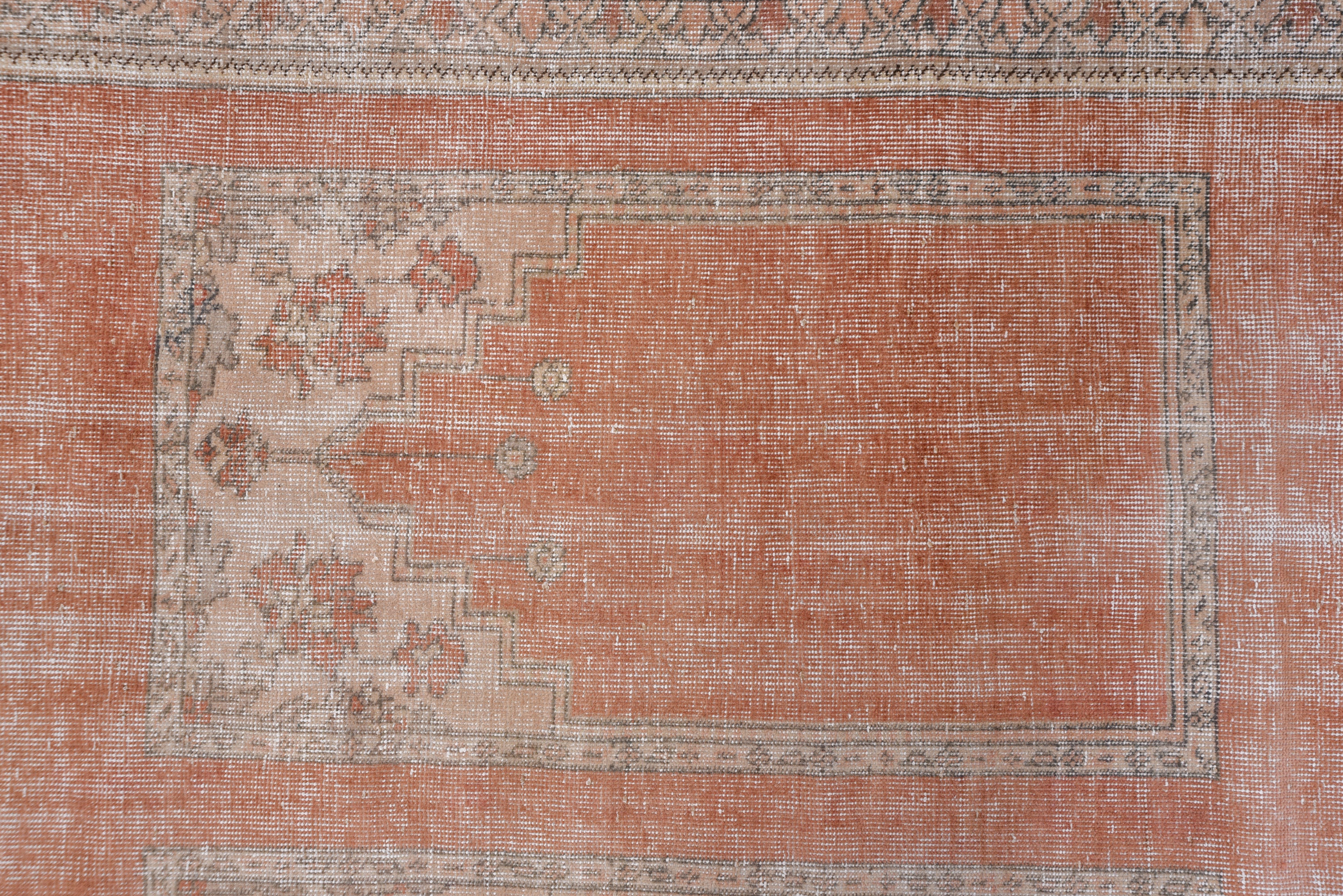 Hand-Knotted Antique Distressed Turkish Orange Oushak Carpet