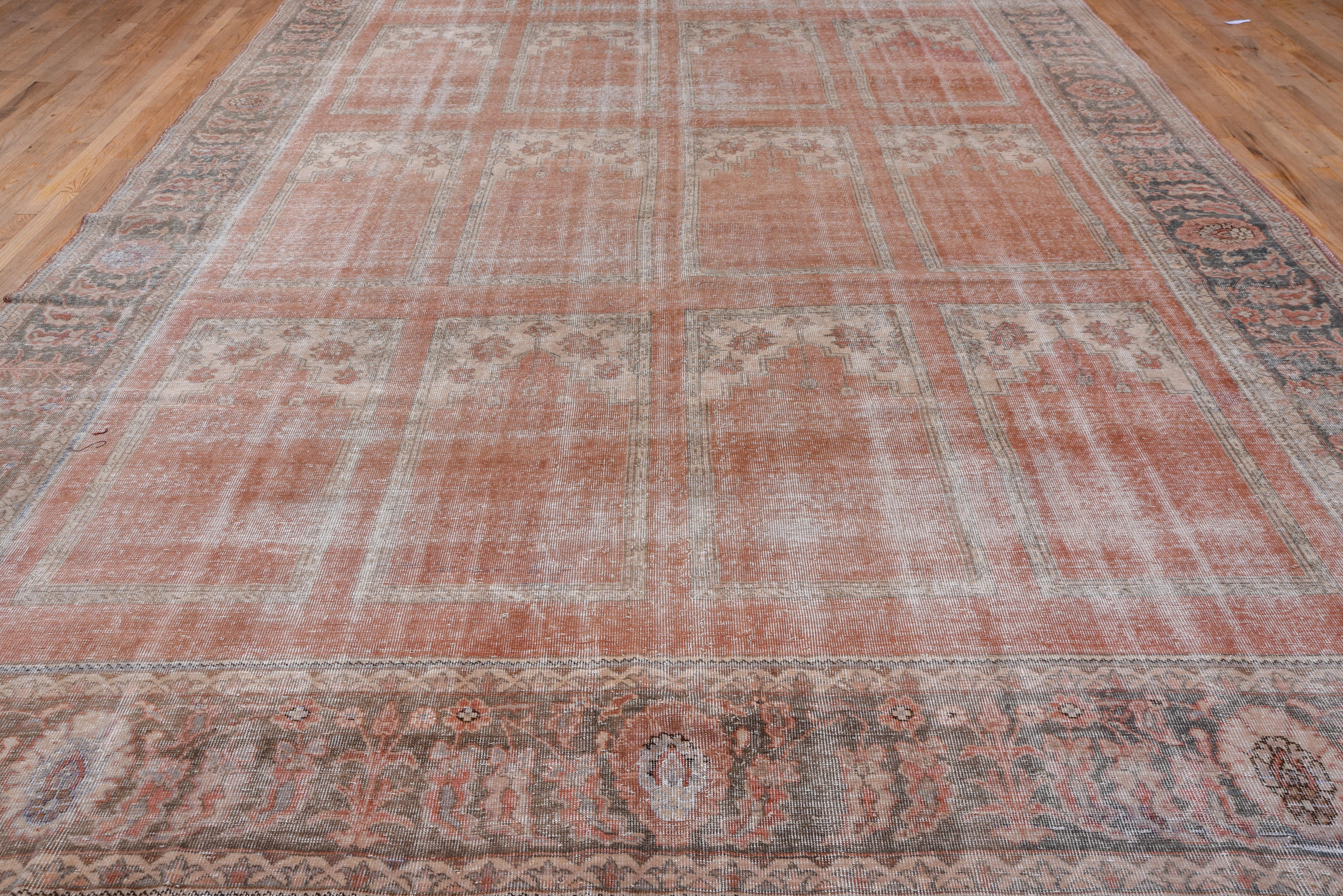 Antique Distressed Turkish Orange Oushak Carpet 1