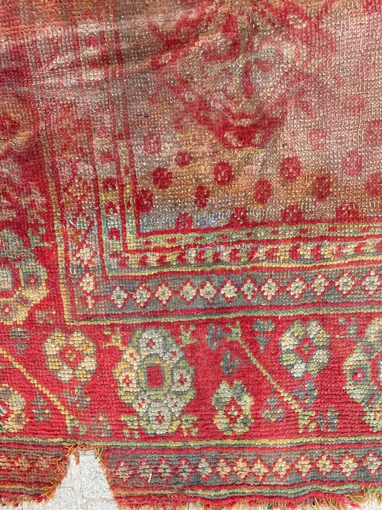 Antique Distressed Turkish Oushak Rug For Sale at 1stDibs