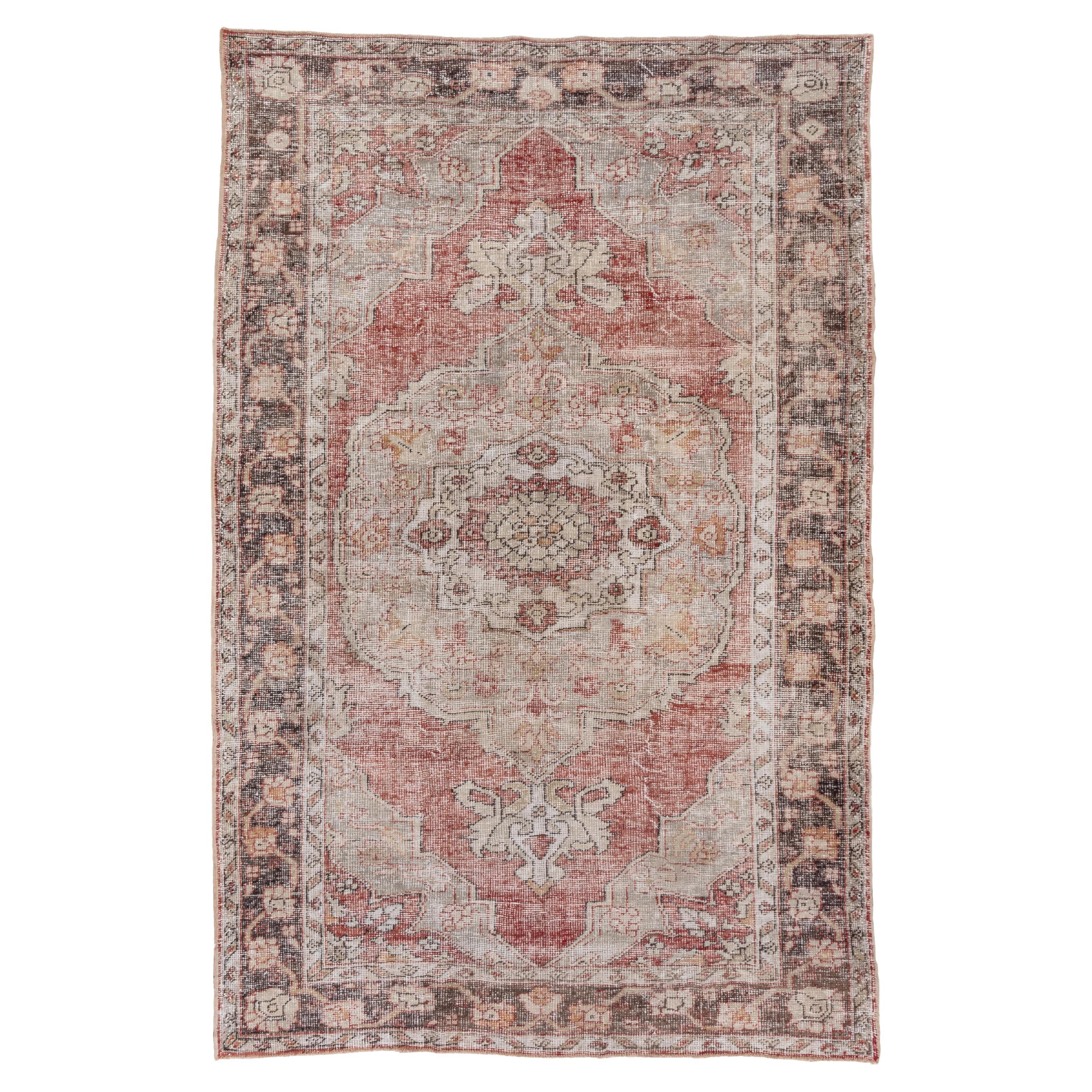 Antique Distressed Turkish Rug in Traditional Palet For Sale