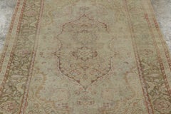 Antique Distressed Turkish Rug with Florals in Beige Tones - Rug & Kilim