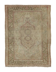 Antique Distressed Turkish Rug with Florals in Beige Tones - Rug & Kilim
