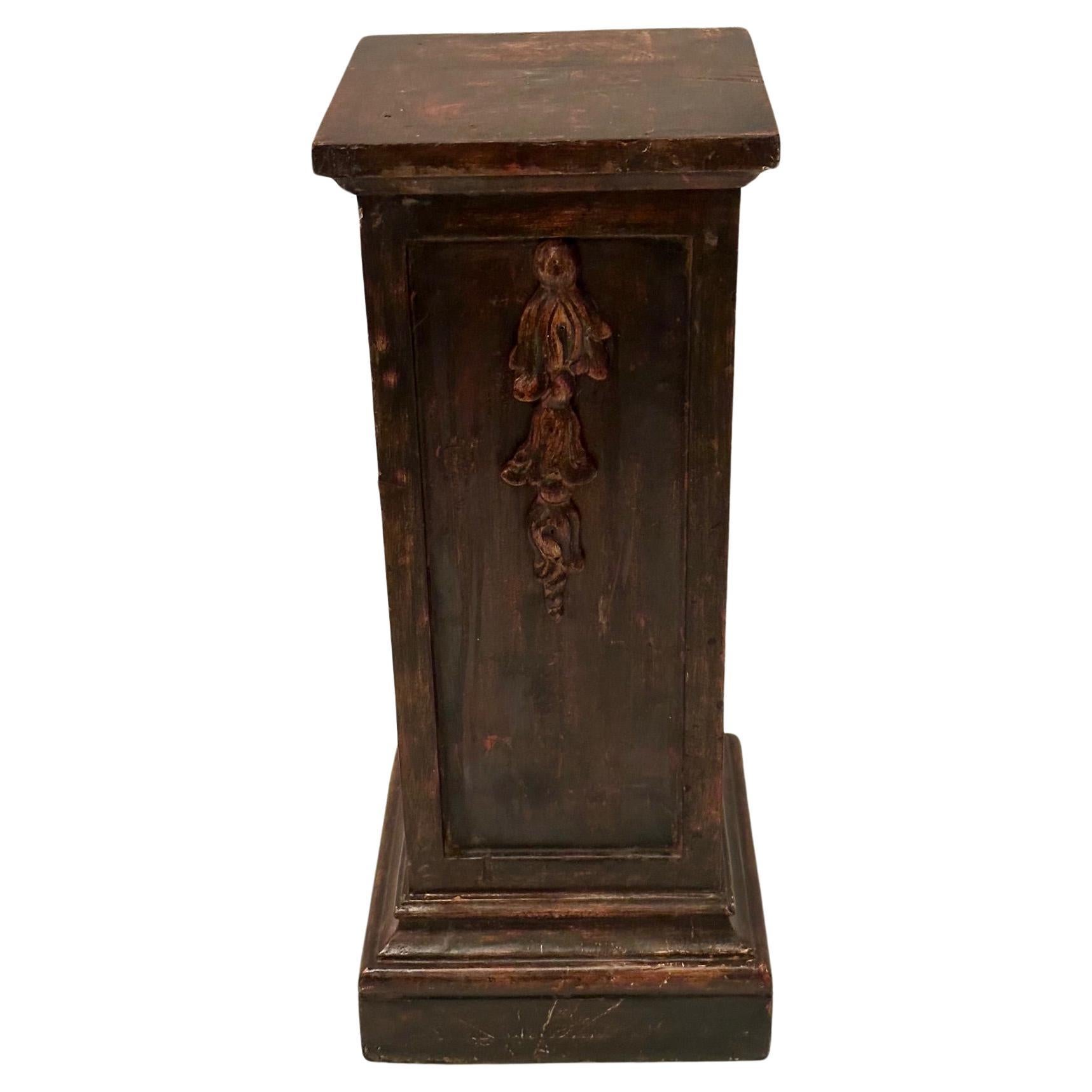 Carved Wood Plinth Accent Table For Sale