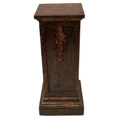 Used Carved Wood Plinth Accent Table