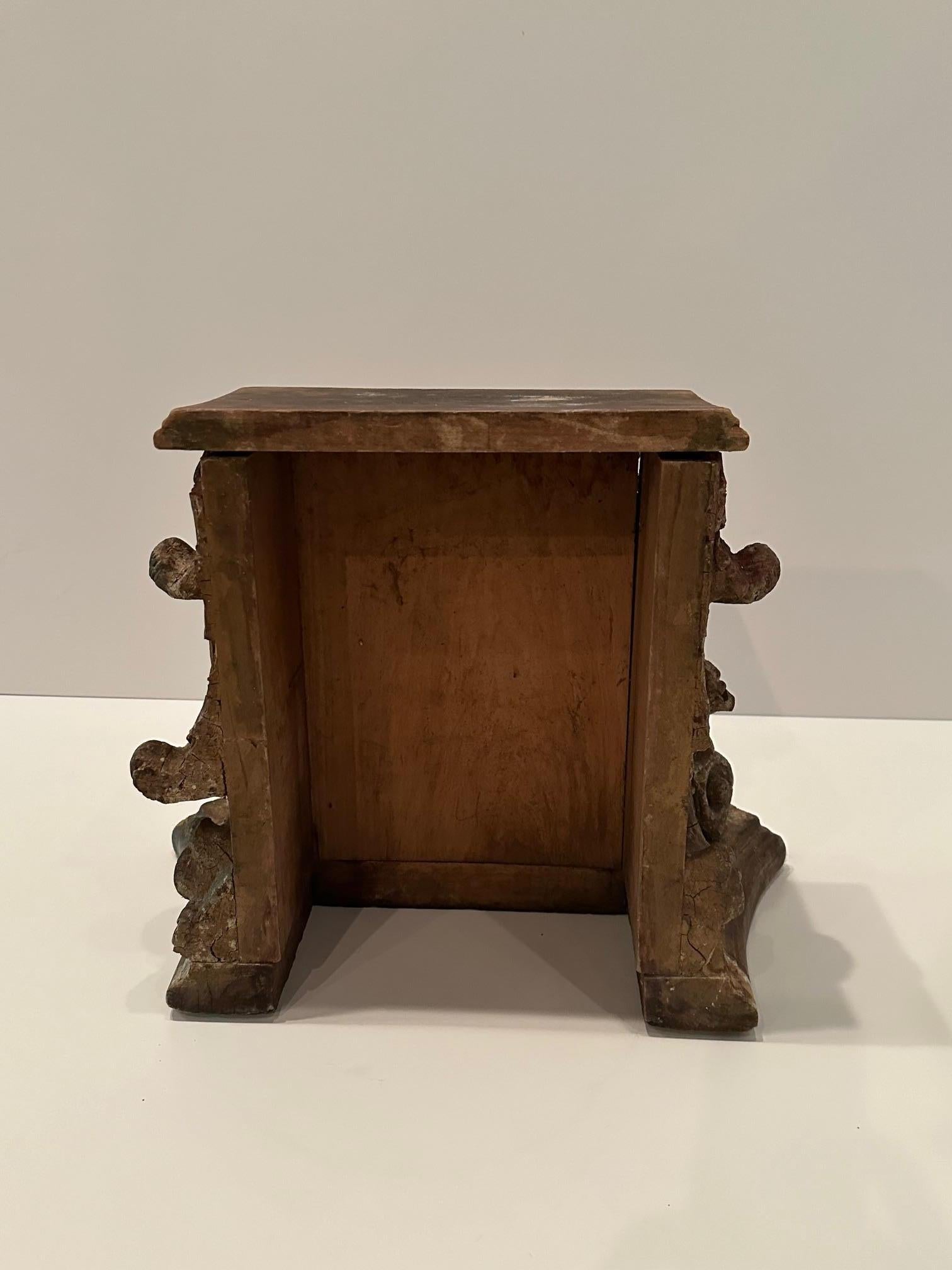 19th Century Antique Distressed Wood Corinthian Column Fragment End Table