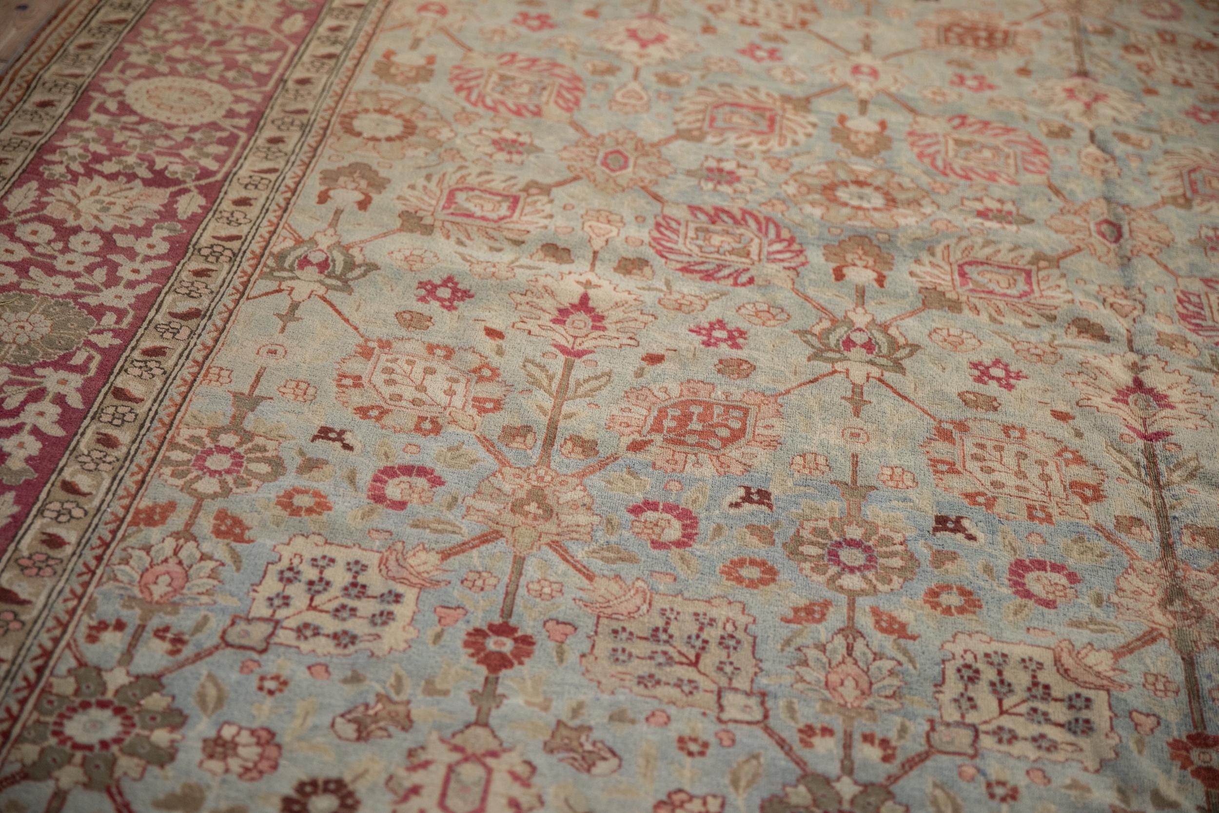 Wool Antique Distressed Yezd Carpet For Sale