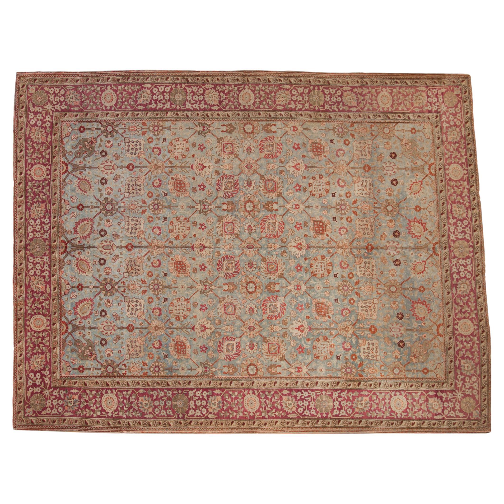 Antique Distressed Yezd Carpet For Sale