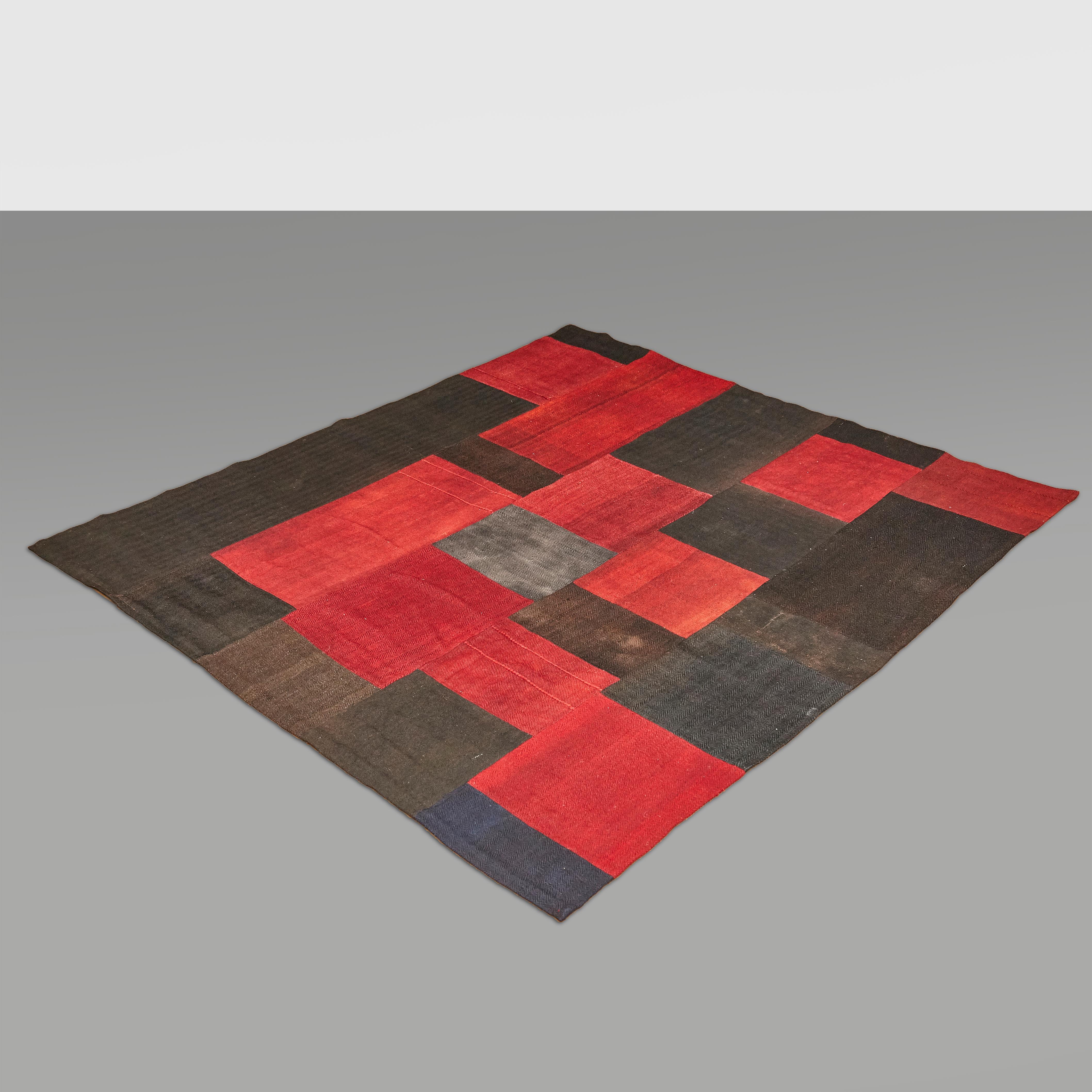 Antique Dizmeck Kilim Turkey Red Black Rug 9