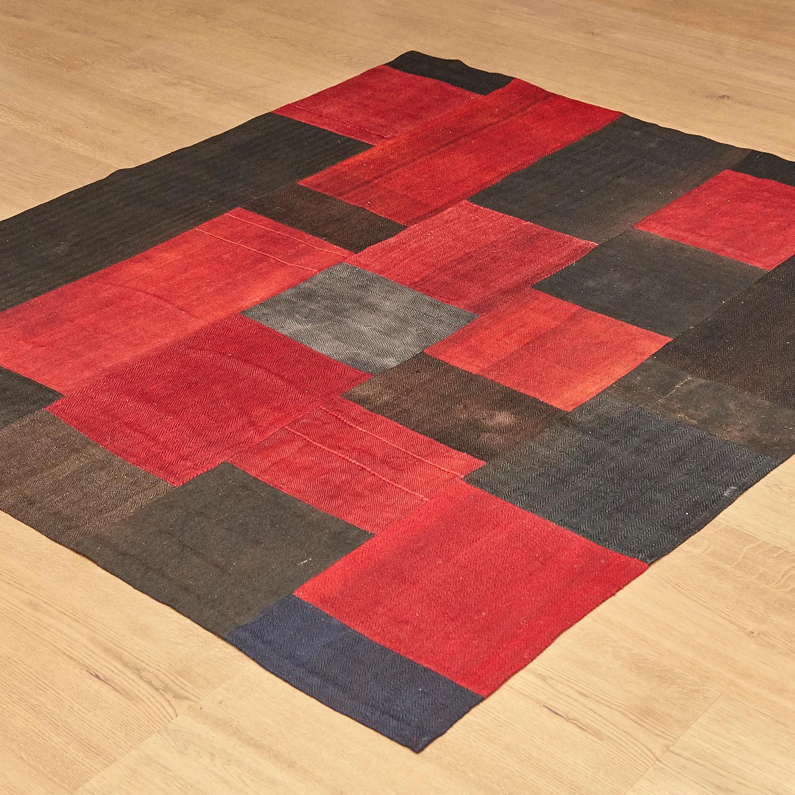 Turkish Antique Dizmeck Kilim Turkey Red Black Rug