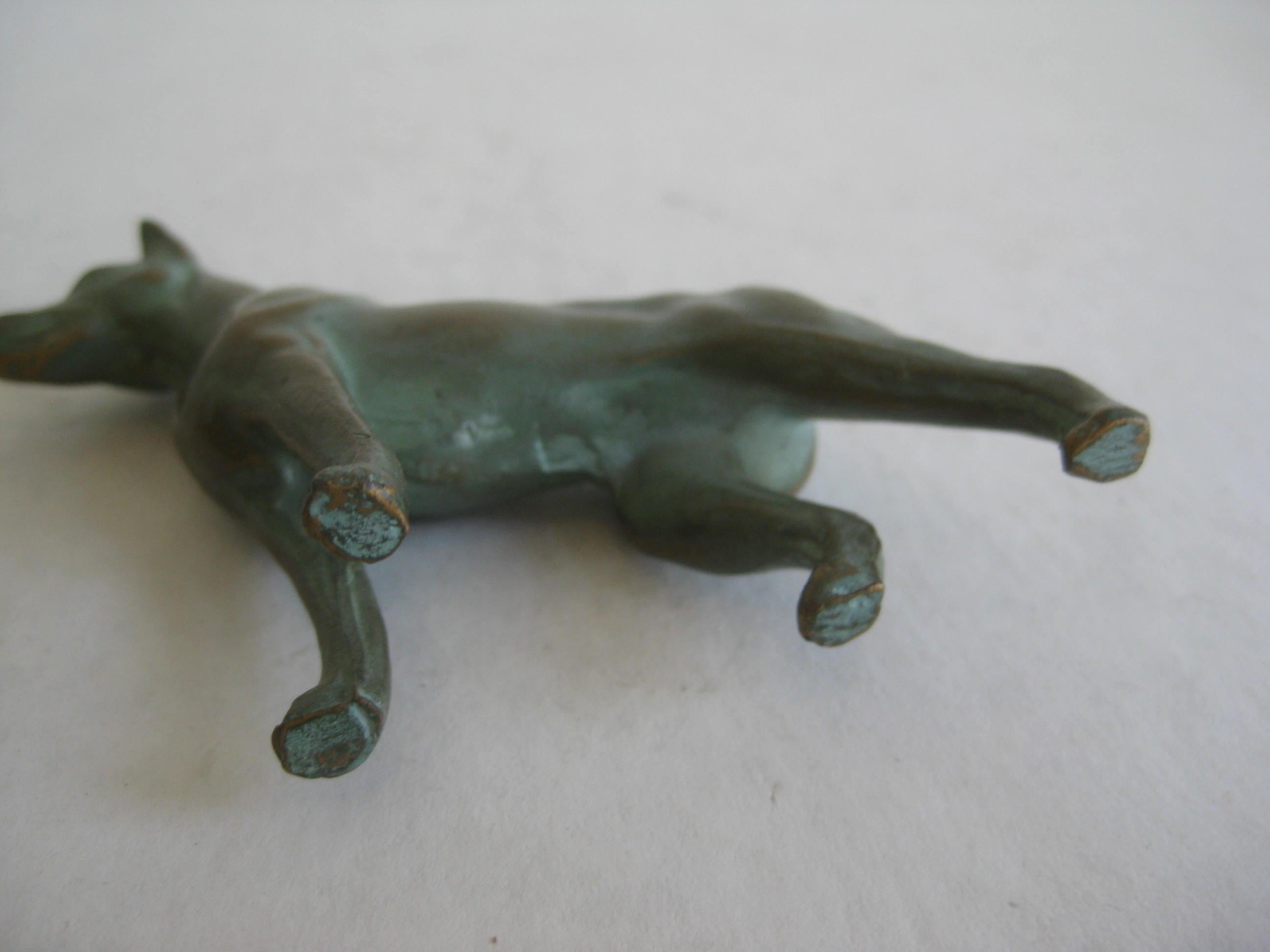 Antique Doberman Pinscher Dog Figural Solid Bronze Figurine Sculpture 3
