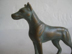 Antique Doberman Pinscher Dog Figural Solid Bronze Figurine Sculpture