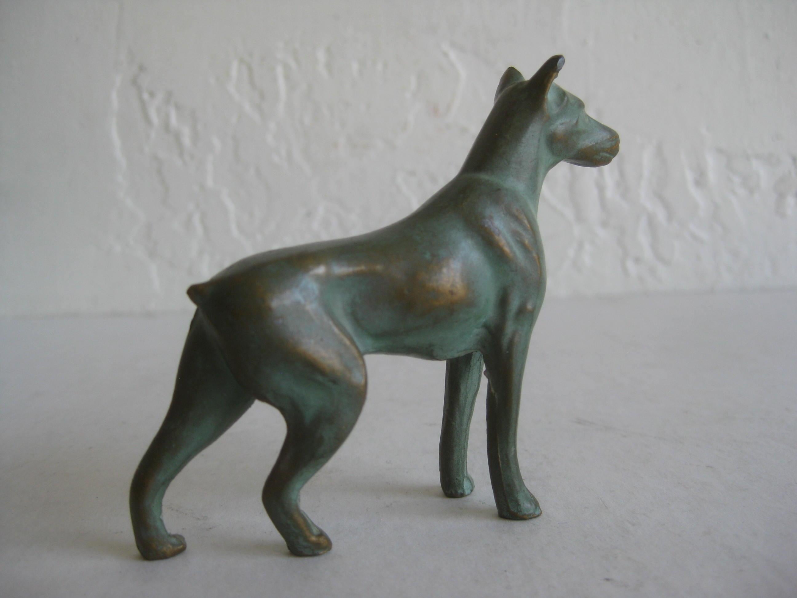 Antique Doberman Pinscher Dog Figural Solid Bronze Figurine Sculpture In Excellent Condition In San Diego, CA