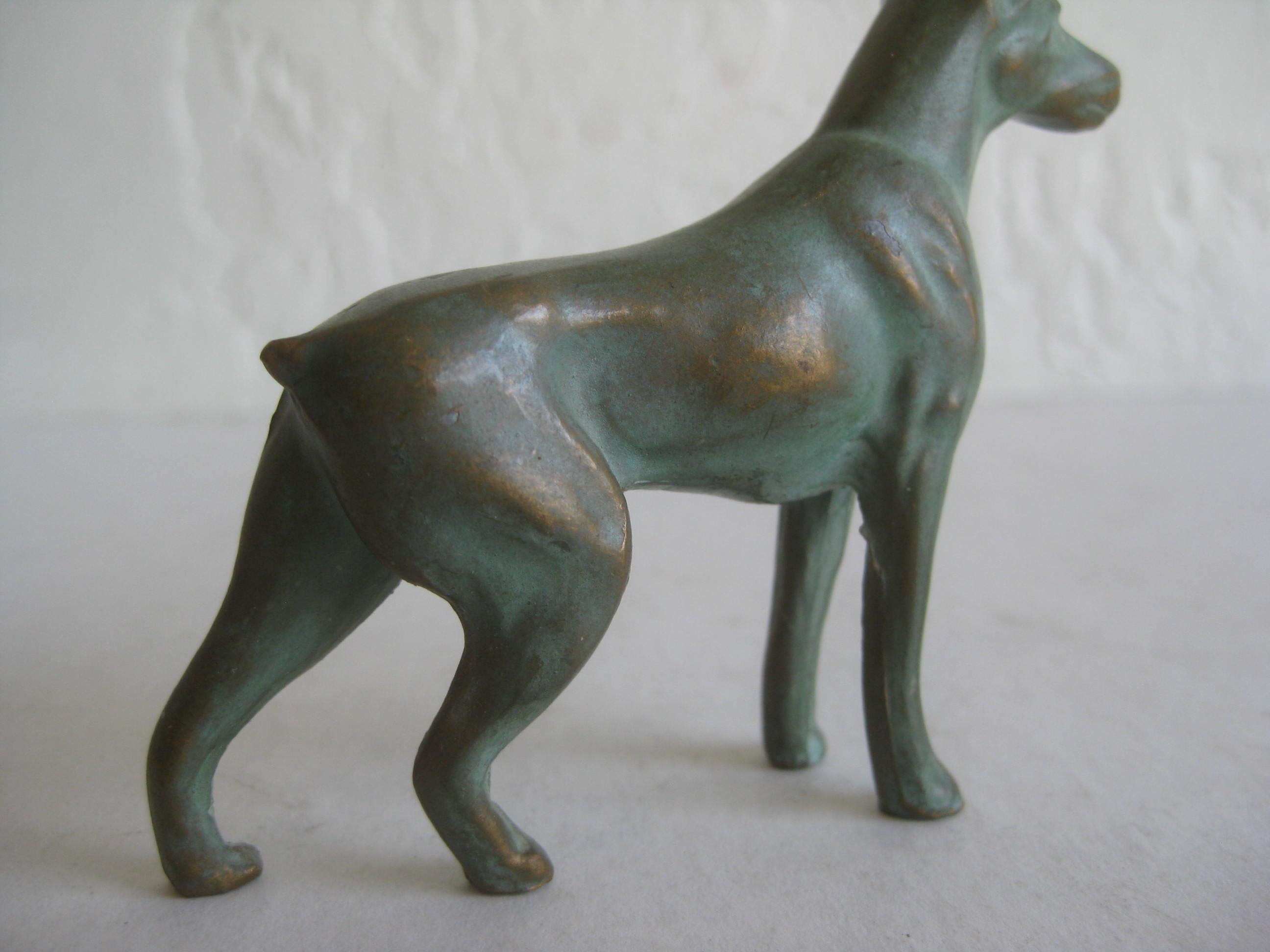 Mid-20th Century Antique Doberman Pinscher Dog Figural Solid Bronze Figurine Sculpture