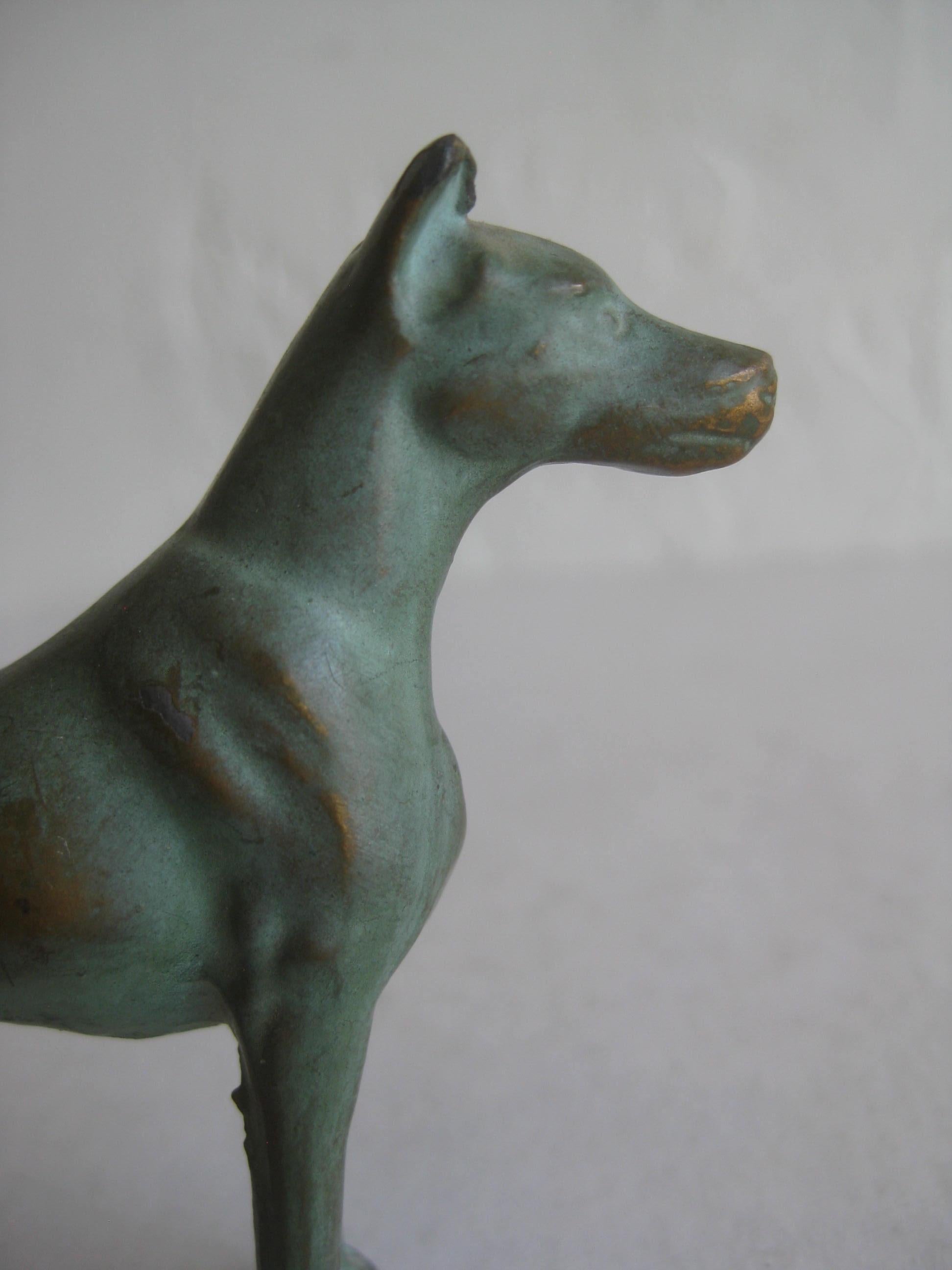 Antique Doberman Pinscher Dog Figural Solid Bronze Figurine Sculpture 1