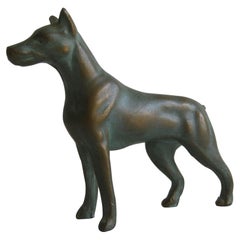 Vintage Doberman Pinscher Dog Figural Solid Bronze Figurine Sculpture