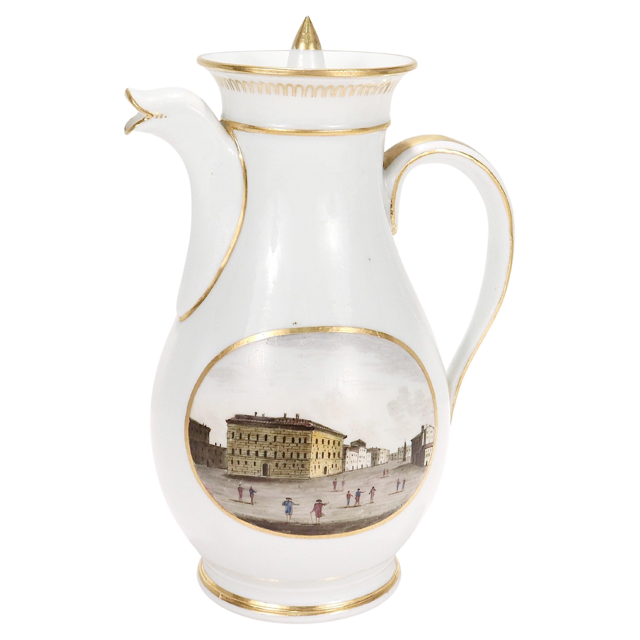 Antique Doccia Porcelain Italian Neoclassical Topographical Chocolate/Coffee Pot For Sale