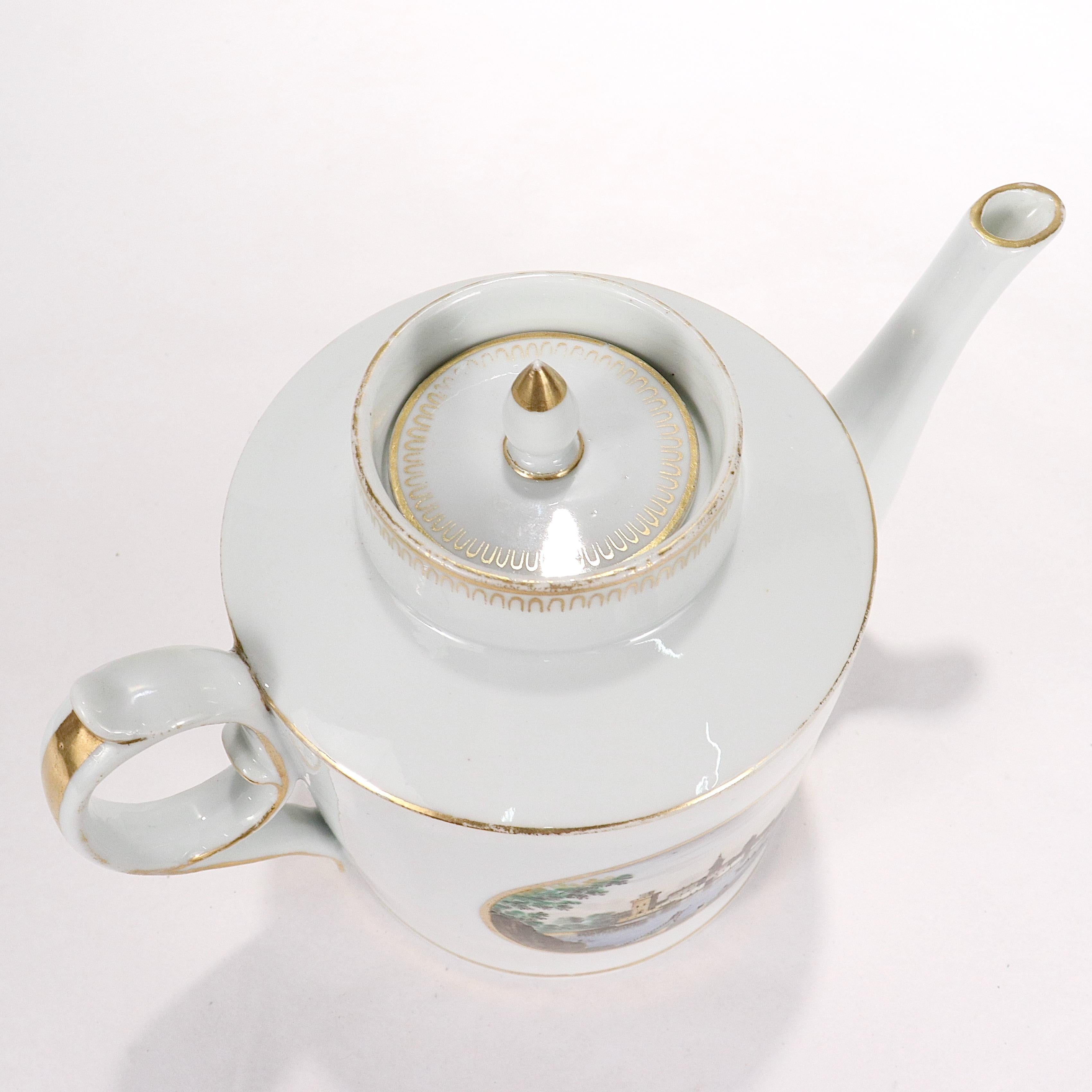 Antique Doccia Porcelain Italian Neoclassical Topographical Teapot For Sale 6