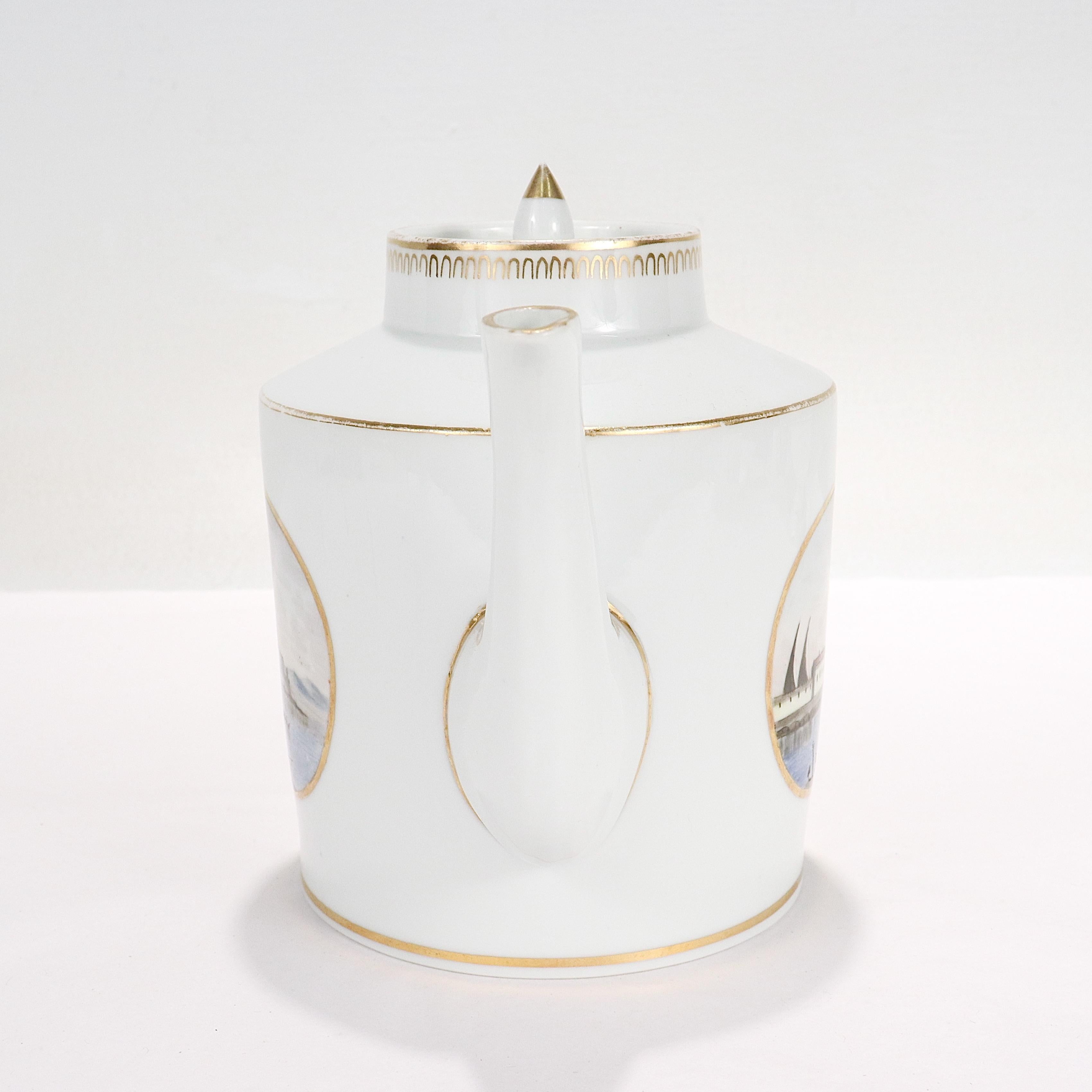 Antique Doccia Porcelain Italian Neoclassical Topographical Teapot For Sale 2