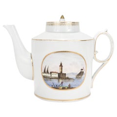 Théière néoclassique italienne antique en porcelaine de Doccia avec motifs topographiques