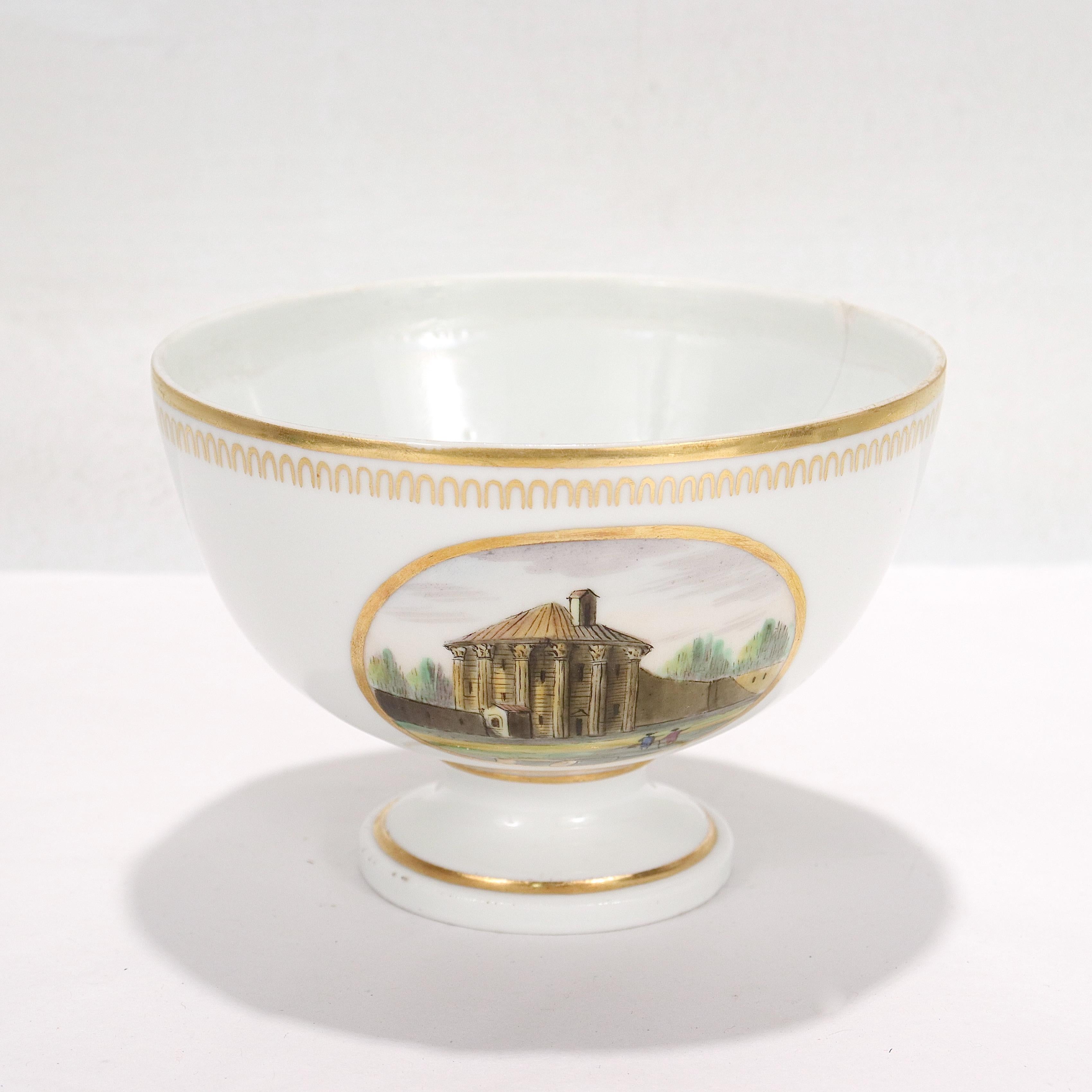 Una bella ciotola topografica antica in porcellana.

Manifattura di Doccia Porcelain del 1820 circa.

Con scene topografiche dipinte a smalto, una diversa per ogni lato.

Decorato con smalti policromi e bordi dorati di gusto