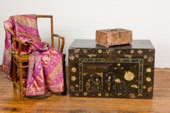 Antique Document Box with Incised Concentric Motifs and Partial Opening Top