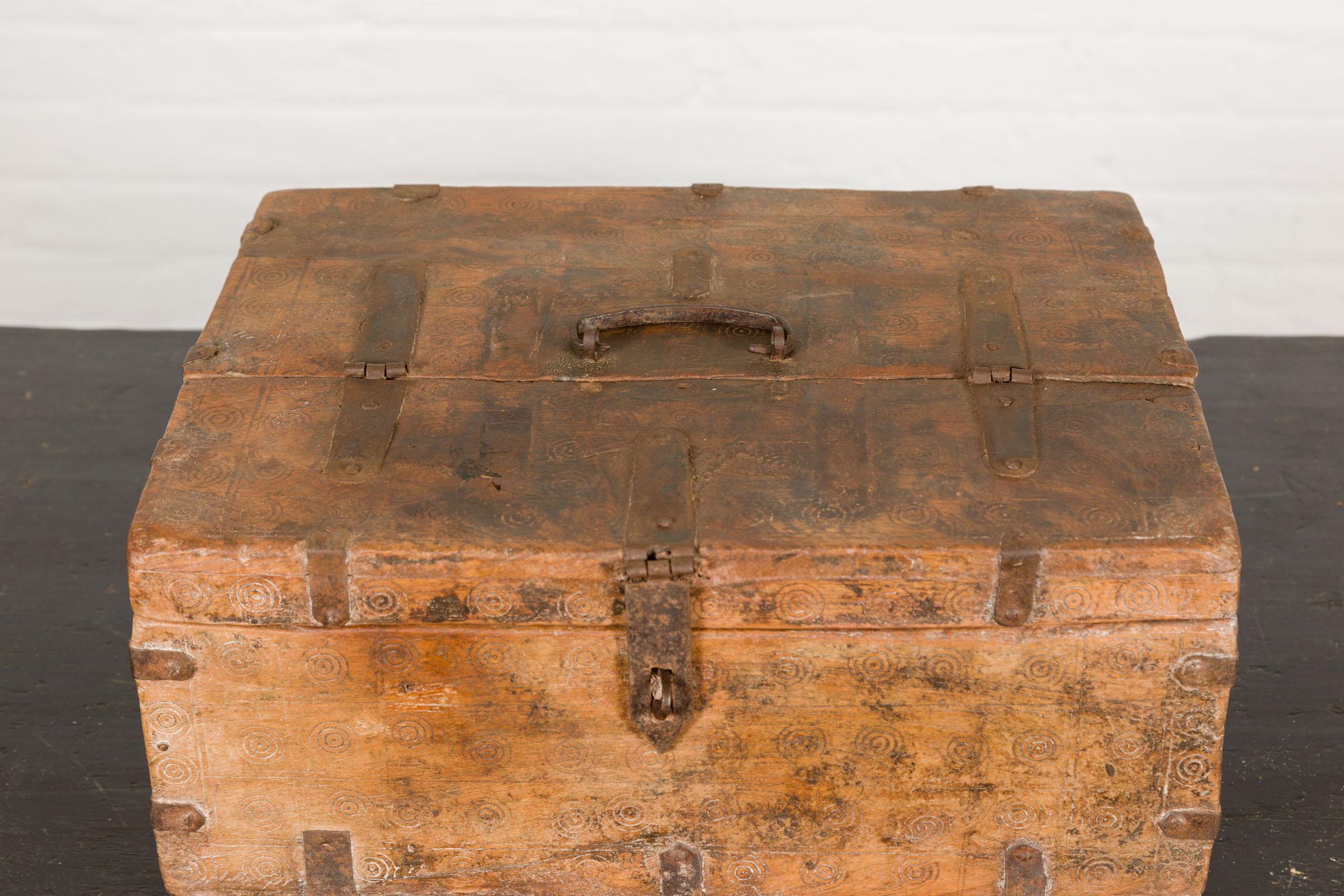 Antique Document Box with Incised Concentric Motifs and Partial Opening Top For Sale 1