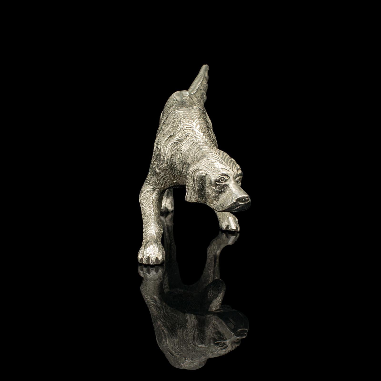 20th Century Antique Dog Figure, English, Nickelled Iron, Pointer, Hound Ornament, Edwardian For Sale