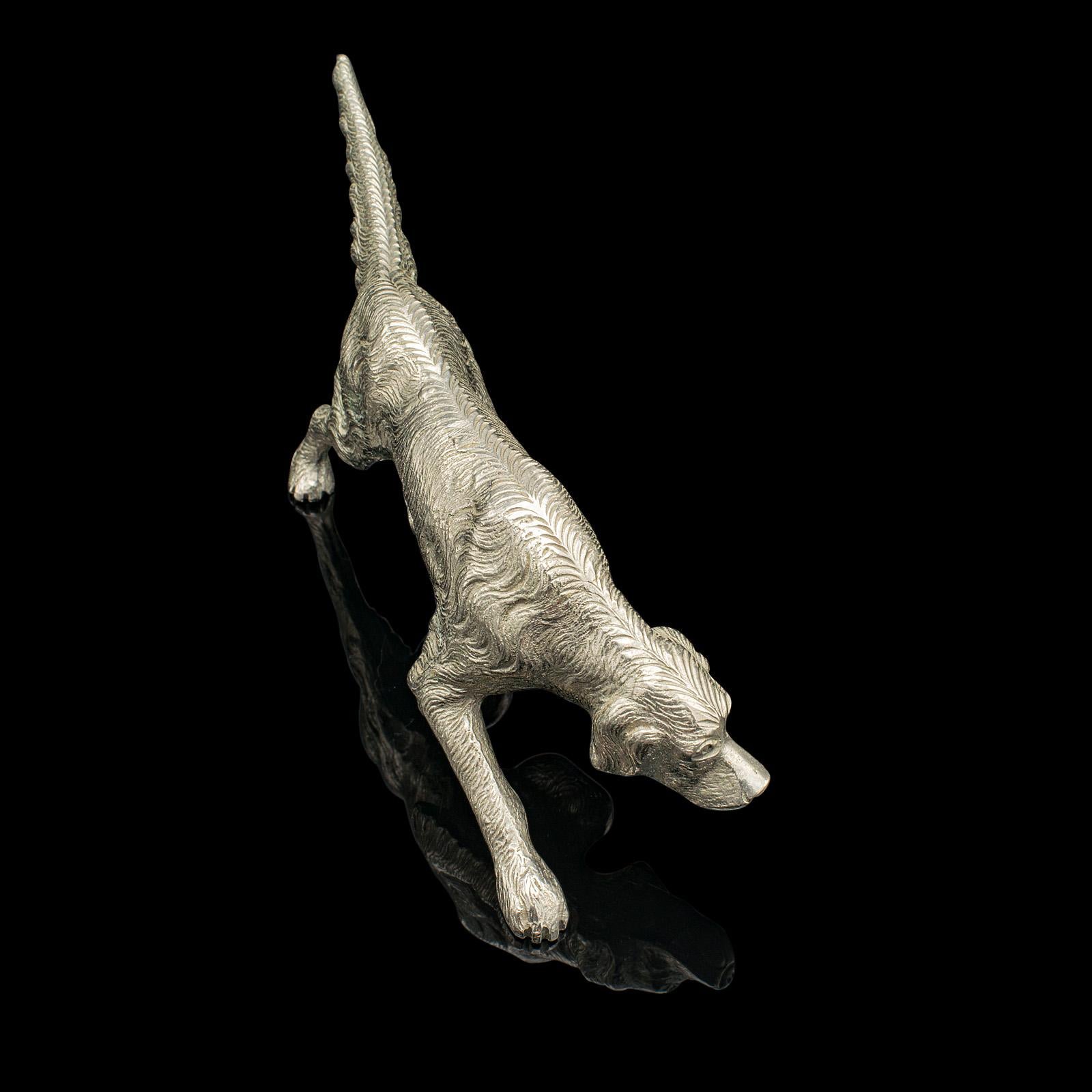 Antique Dog Figure, English, Nickelled Iron, Pointer, Hound Ornament, Edwardian For Sale 2